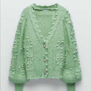Zara Chunky Knit Mint Green Cardigan